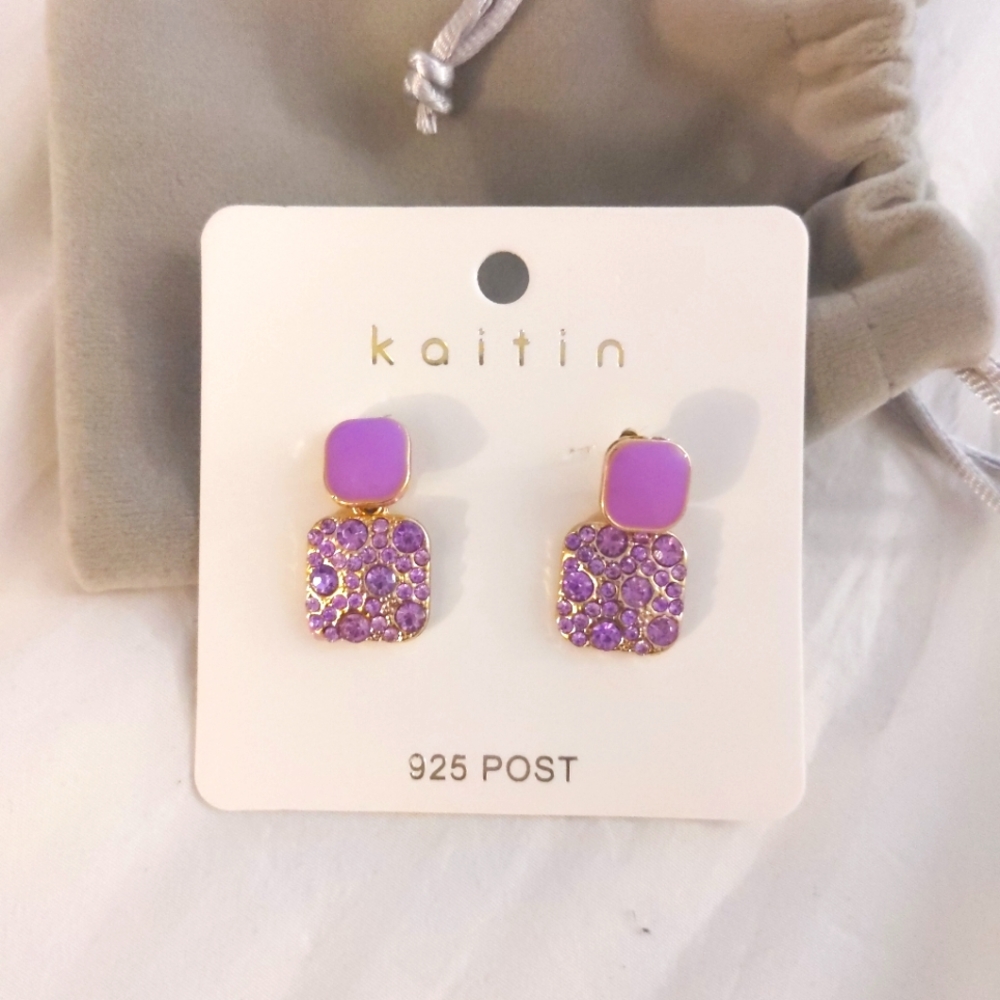 Geometric Purple Zircon Teardrop Earrings